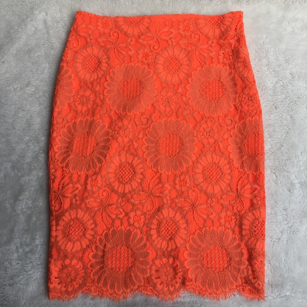 Trina Turk Women's Orange Lace Pencil Skirt Size 6